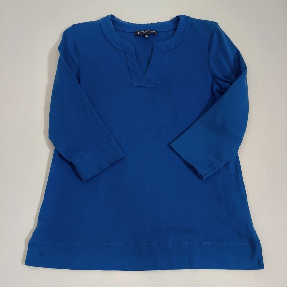 JONES NEW YORK SIGNATURE Womens Blue Stretch Knit Top Size L Pullover Sweater